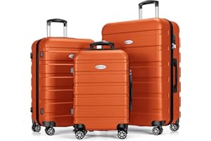 YEMENREN Luggage Sets Hardside Lightweight Suitcase with Spinner Wheels TSA Lock, 3-Piece Set (20/24/28), Orange