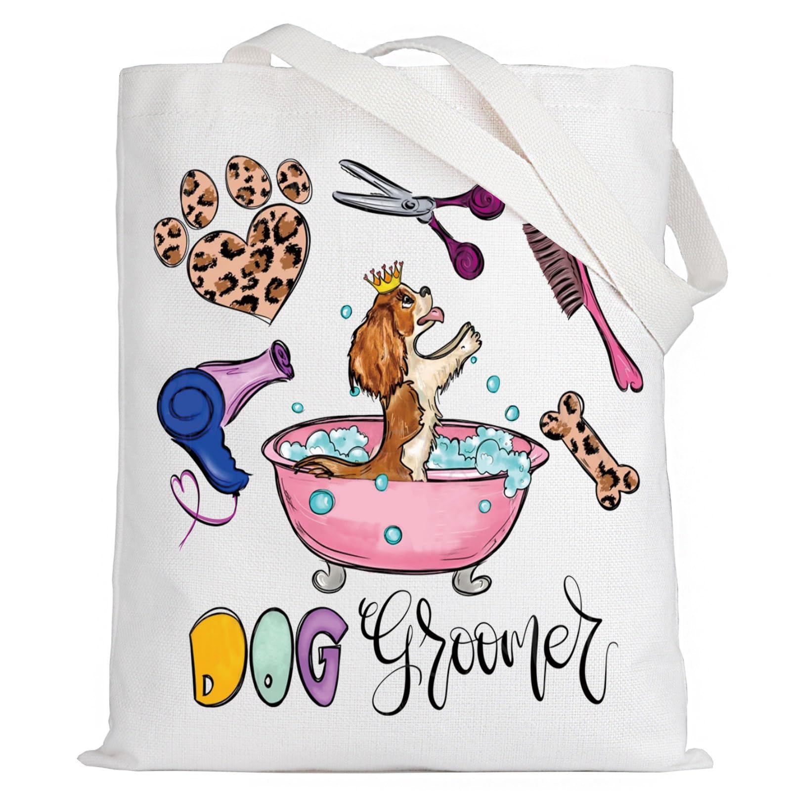 LEVLO Dog Groomer Canvas Tote Bag Thank You Gift For Dog Groomer Dog Salon Merchandise Pet Dog Animal Shop Groomer Gift, Dog Groomer Tote, L