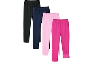 Kiiavoro 4 Pack Girls Fleece Lined Leggings Cotton Kids Winter Warm Leggings Thick Thermal Tights Pants