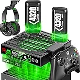 LVVIL Cooling Fan with 2 Packs 4800mWh Rechargeable Battery for Xbox Series X/S Console, Built-in Auto Adjustable Cooling System with Xbox Fans Cooler, Controller & Headset Holders Included