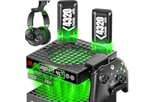 LVVIL Cooling Fan with 2 Packs 4800mWh Rechargeable Battery for Xbox Series X/S Console, Built-in Auto Adjustable Cooling System with Xbox Fans Cooler, Controller & Headset Holders Included