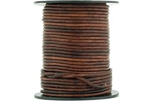 Xsotica Xsotica 25 Meter Real/Genuine Round Leather Cord for Jewelry Making, Leather Strips & Strings for Necklaces, Bracelets, Braiding, Crafts (Distressed Brown, 2mm)