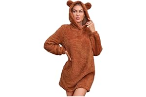 SHOPESSA Fuzzy Outfits for Women Cute Bear Costume Halloween Onesie Sleepwear Long Sleeve Zip Up Rompers Jumpsuits Overalls