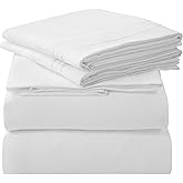 ROYALE LINENS 4 Piece Queen Sheets Set - Soft Brushed 1800 Microfiber Bedding - 1 Fitted and 1 Flat Sheet, 2 Pillow Cases - Wrinkle Free & Fade Resistant - Hotel Luxury Bed Sheets Set (White, Queen)