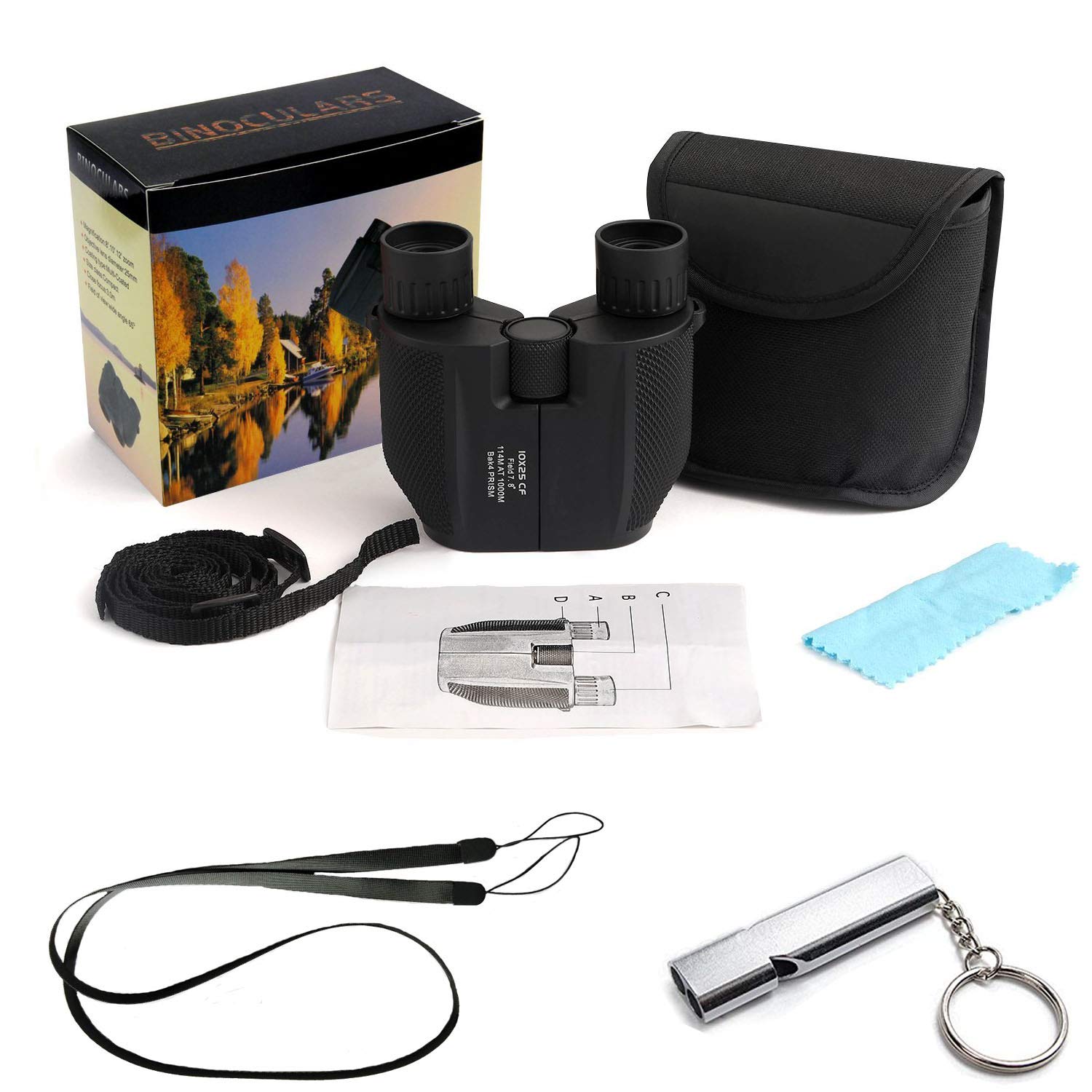 10x25 High Powered Binoculars with Weak Light Night Vision for Concert Theater Waterproof Compact Binocular Great for Bird Watching Hiking Traveling, Sightseeing Gift for Adults Kids Boys