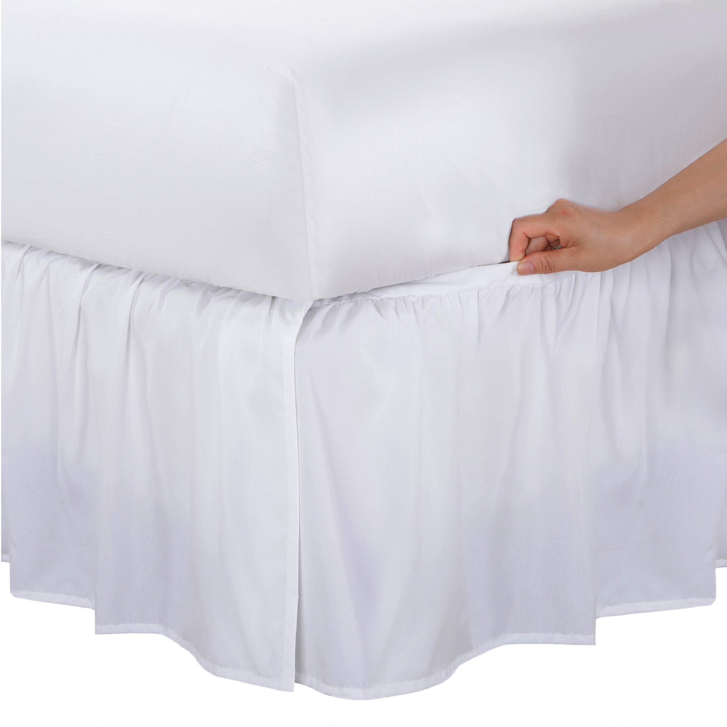 Bed Maker’s Never Lift Your Mattress Microfiber Wrap-Around Bed Skirt, Gathered Ruffled Style, Classic 14 Inch Drop Length, Full, White