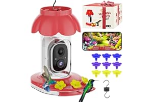 EAONE Hummingbird Feeder with Camera, 1080P HD Bird Feeder with Camera Auto Capture Bird Videos, Free AI Identify 10000+ Bird Species, Ideal Gift for Bird Lover(23 Ounces)