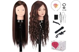 MYSWEETY Mannequin Head with 80% Real Human Hair, 23.5" Styling Training Head Manikin Cosmetology Head Hair Hairdressing Makeup Practice Doll Head with Clamp Holder and Tools
