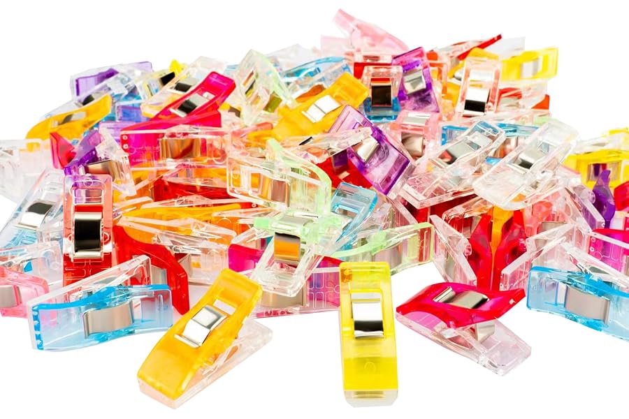 Multipurpose Sewing Clips Pack of 100, Perfect Alternative Quilting Pins | Premium Plastic Fabric Clips Sewing Supplies, Fit Any Chip Clips, Bag Binding for Food, Assorted Colors