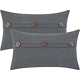 HWY 50 Gray Grey Chenille Throw Pillow Covers 12x20 Inch with Triple Buttons, Soft Farmhouse Accent Decorative Cushion Cases for Couch Sofa Bed Living Room Pack of 2 Rectangle