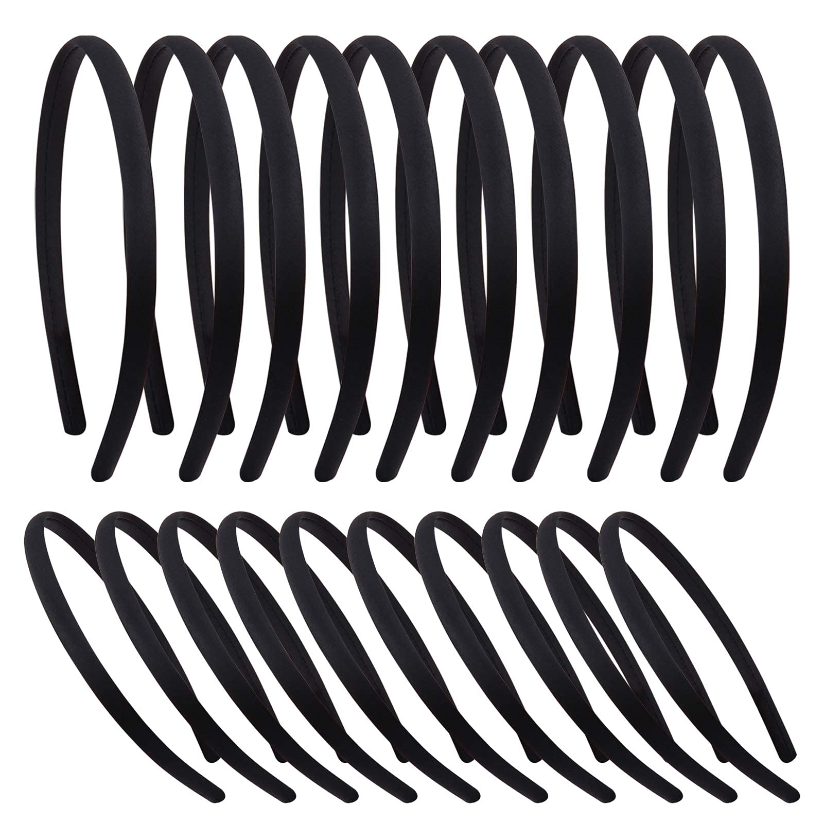 Candygirl 20 Pieces 1cm Satin Headbands for Girls Alice Band Girls DIY Black Ribbon Covered Hairbands for Girl