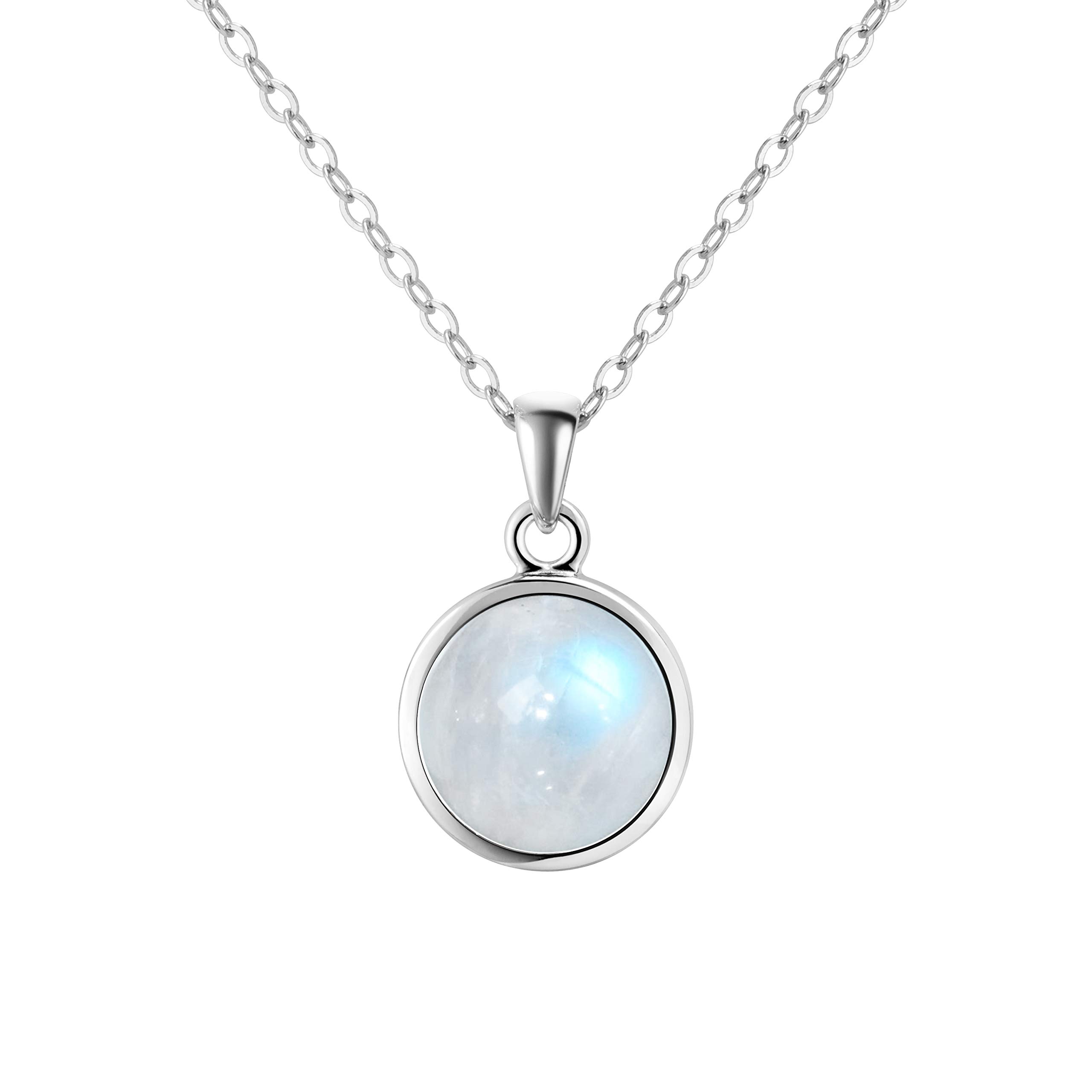Franki Baker Dainty Iridescent Natural Rainbow Moonstone Gemstone Pendant Necklace on 925 Sterling Silver. Chain Length: 50cm