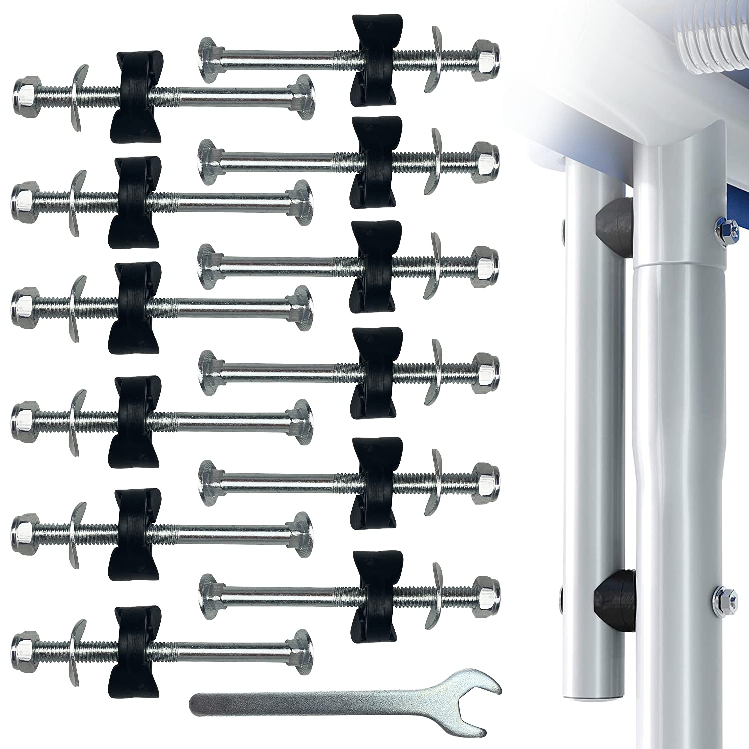 12Pcs M6 Trampoline Screws Trampoline Accessories Trampoline Stability Tool Galvanized Steel Spacers with a Wrench for Fixed Trampoline