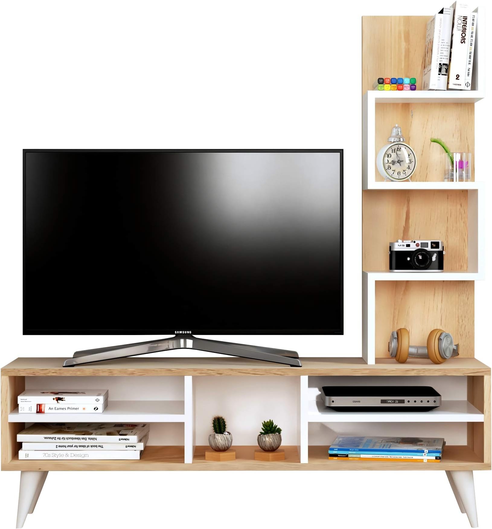 LILY Wall Unit - White / Sonoma - Living room set / TV Lowboard / TV Stand with shelving unit in stylish design