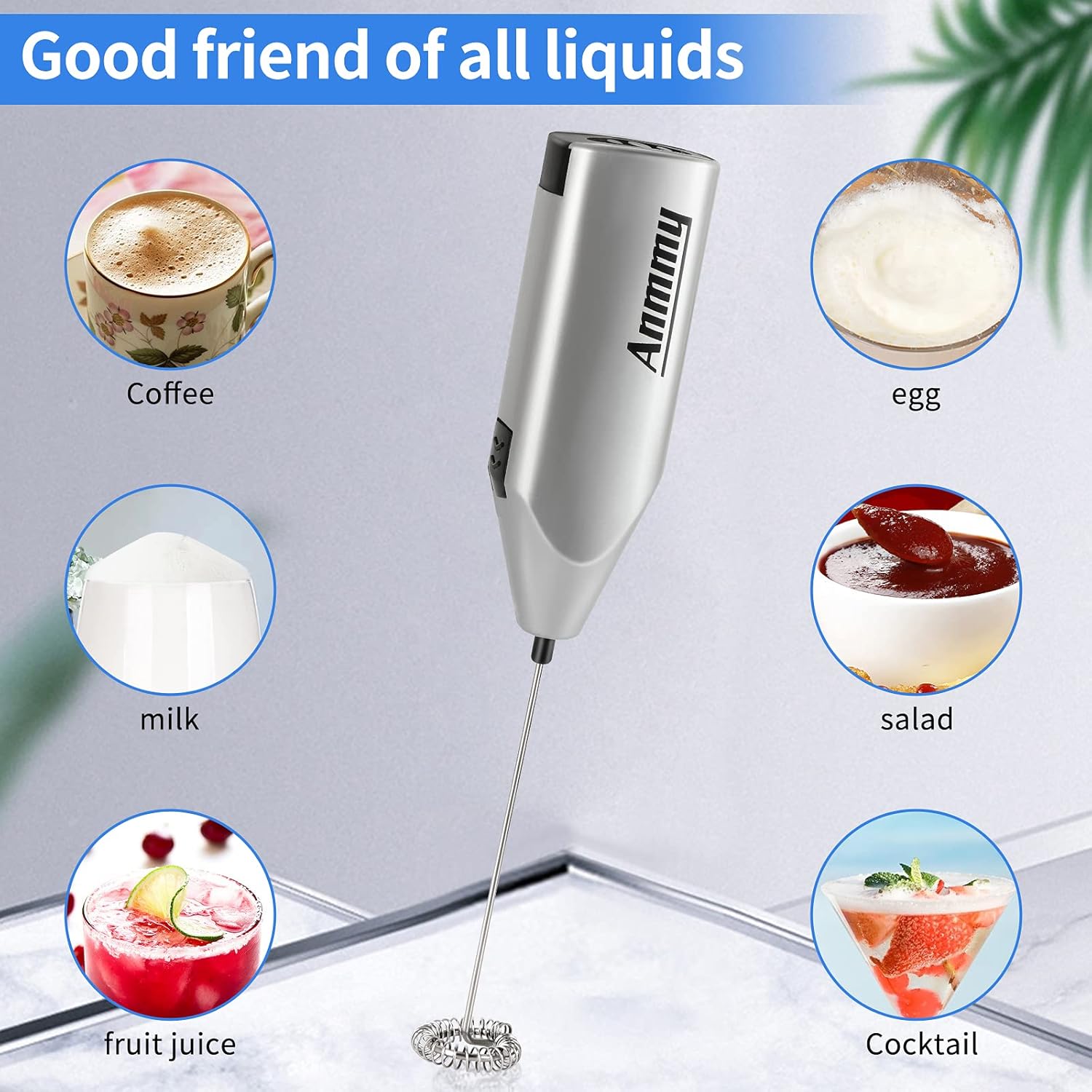 Anmmy Milk Frother quiet Hand held Frother Whisk, high powered Mini Blender For Coffee, Latte, Mocha, Matcha, Cappuccino, Hot Chocolate, Smoothie And Much More, electric foam maker mixer blender: Kitchen & Dining
