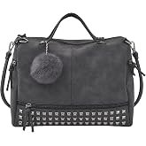 Pahajim Studded Top Handle Purse for Women PU Leather Shoulder Satchel Bag | Studded Design, Washed PU Leather, Roomy Interior, Multiple Zipper Pockets, Adjustable Shoulder Strap, Everyday & Fall Carry