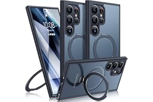 Humixx Magnetic for Samsung Galaxy S24 Ultra Case with Stand [Compatible with Magsafe] [Invisible Stand] [14 FT Military Grade Drop Tested] Translucent Matte Back Cover for S24 Ultra 6.8'', Black