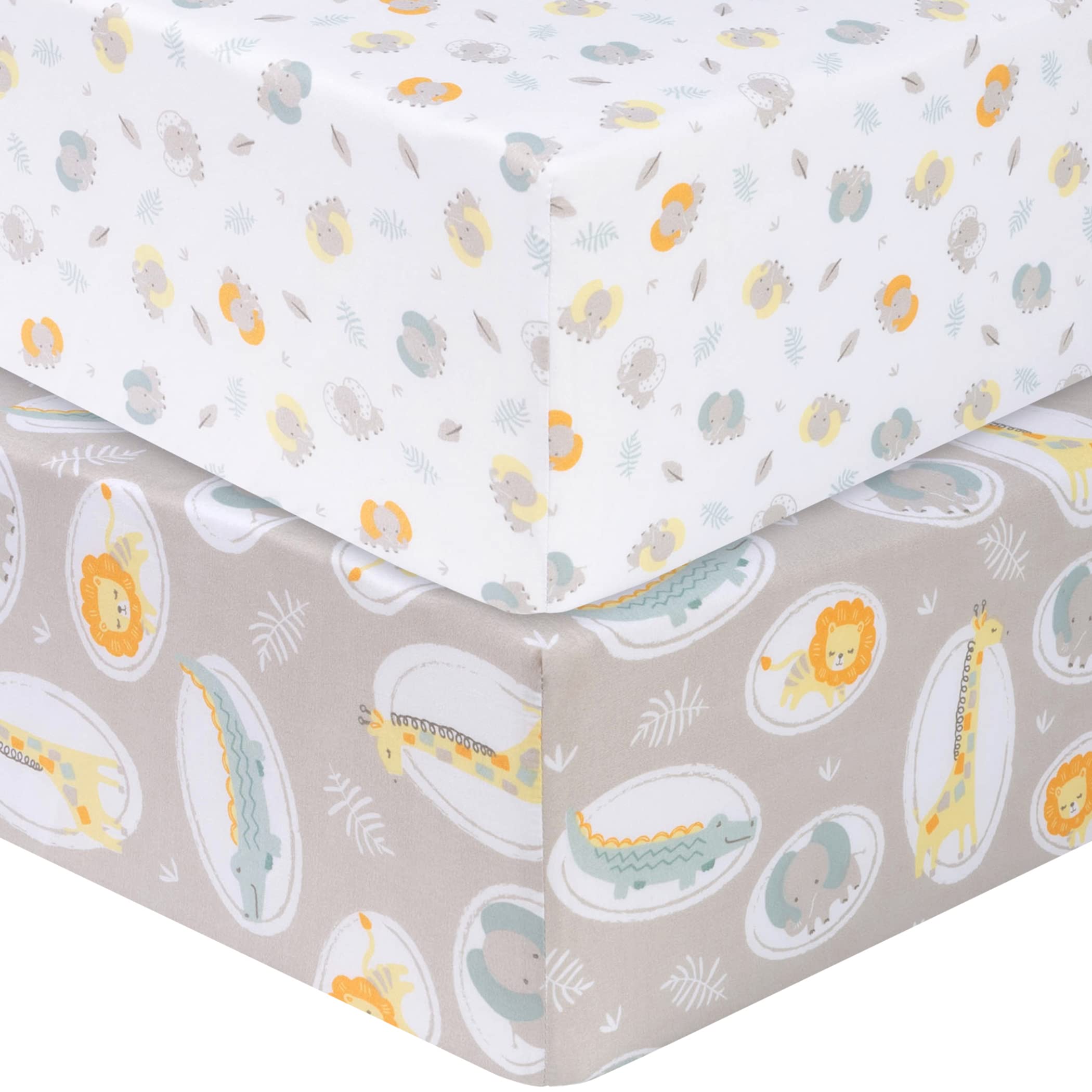 Sammy & Lou Jungle Pals 2-Pack Microfiber Fitted Crib Sheet Set, Fits Standard Crib Mattress 28 in x 52 in; Fully Elasticized,