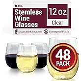 Reli. Disposable Wine Glasses (48 Pack, 12oz) Plastic Stemless Wine Glasses Disposable | Clear and Stemless for Parties, Cocktails, Whiskey, Weddings | Shatterproof