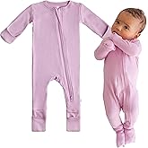 Dreamland Baby Bamboo Viscose Baby Pajamas (0-9 months). Ultra Soft Viscose Sleepers with 2-Way Zipper, Mitten & Foot Cuffs