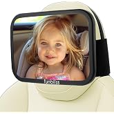 Funbliss Baby Car Mirror for Fixed Headrest | Compatible with Tesla &amp; Other Models, 360&deg; Rotation, Clear &amp; Wide View, Easy Install with Non-Slip Elastic Fixing