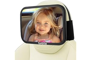 Funbliss Baby Car Mirror for Fixed Headrest, Compatible with Tesla Car Mirror for Baby and Other Models, 360° Rotation Clear 