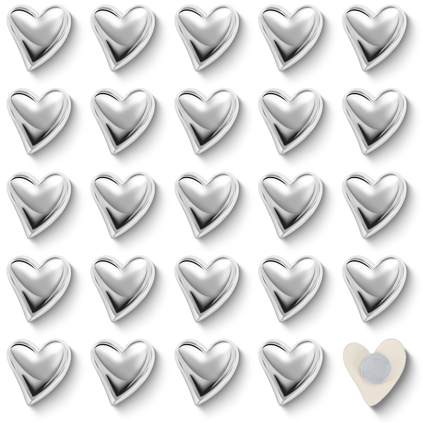 Photo 1 of 24 Pcs Love Heart Fridge Magnets, Cute Heart Refrigerator Magnets, Hearts Fridge Magnet for Refrigerator Whiteboard Locker Cabinet Decorations (Silver)