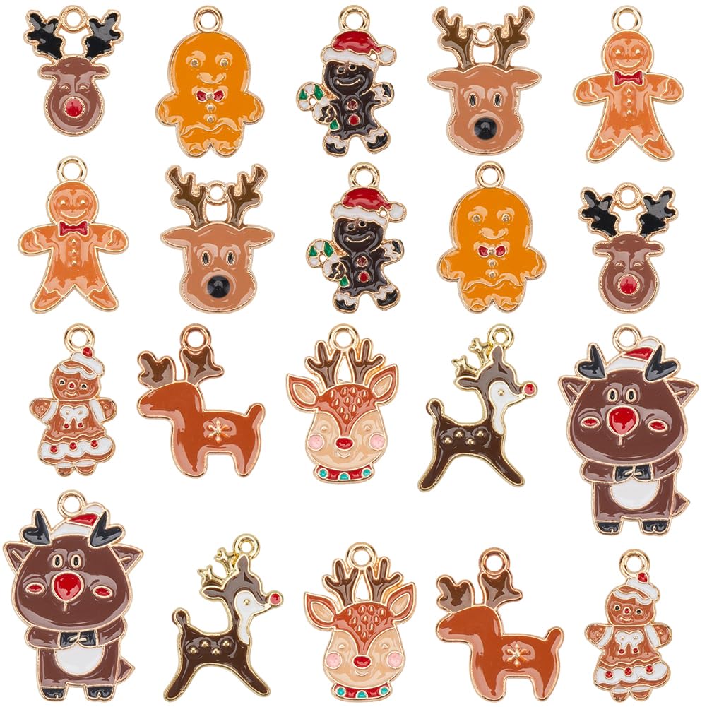 SUNNYCLUE 1 Box 40Pcs 10 Styles Enamel Christmas Charms Metal Holiday Charm Bulk Assorted Metal Alloy Xmas Snowman Gingerbread Man Biscuits Charm for Jewellery Making Charms Earring DIY Crafts