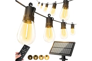 Solar String Lights Outdoor with Remote - 50FT S14 Solar Patio Lights Waterproof IP65 Solar Powered Outdoor String Lights wit