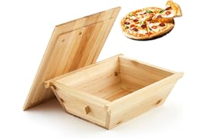 Juexica Tradition Wooden Pizza Dough Proofing Box with Lid Handle 16 x 13 Inch Pizza Dough Proofing Container Tray for Kitchen Homemade Pizza Bread Making Accessories Storage, Natural