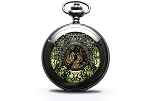 BOSHIYA Vintage Mechanical Pocket Watches for Men Luminous Steampunk Pocket Watch with Chain Black Skeleton Dial Roman Numberals Pocketwatch Gifts for Fathers Day