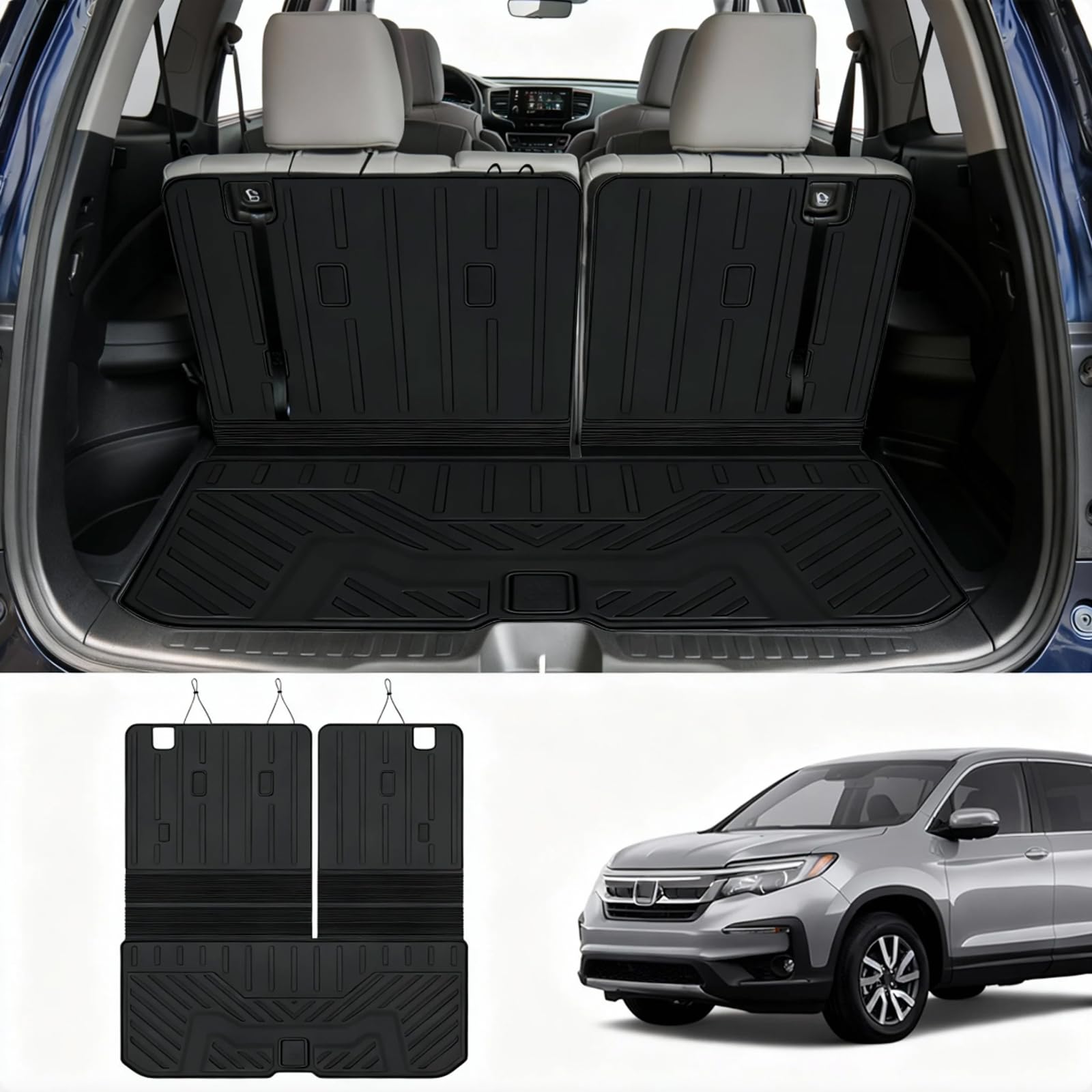 Photo 1 of apttpas Cargo Mat Compatible with Honda Pilot 2016-2025 2026 Trunk Mat with Backrest Liner TPE Cargo Liner Back Seat Cover Replacement for 2016-2026 Honda Pilot Accessories