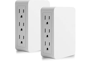 Plug in Outlet Extender,6 Grounded Outlet to The Side,Wall tap Side Access Adapter,Electrical Wall Plug,UL Listed,2 Pack