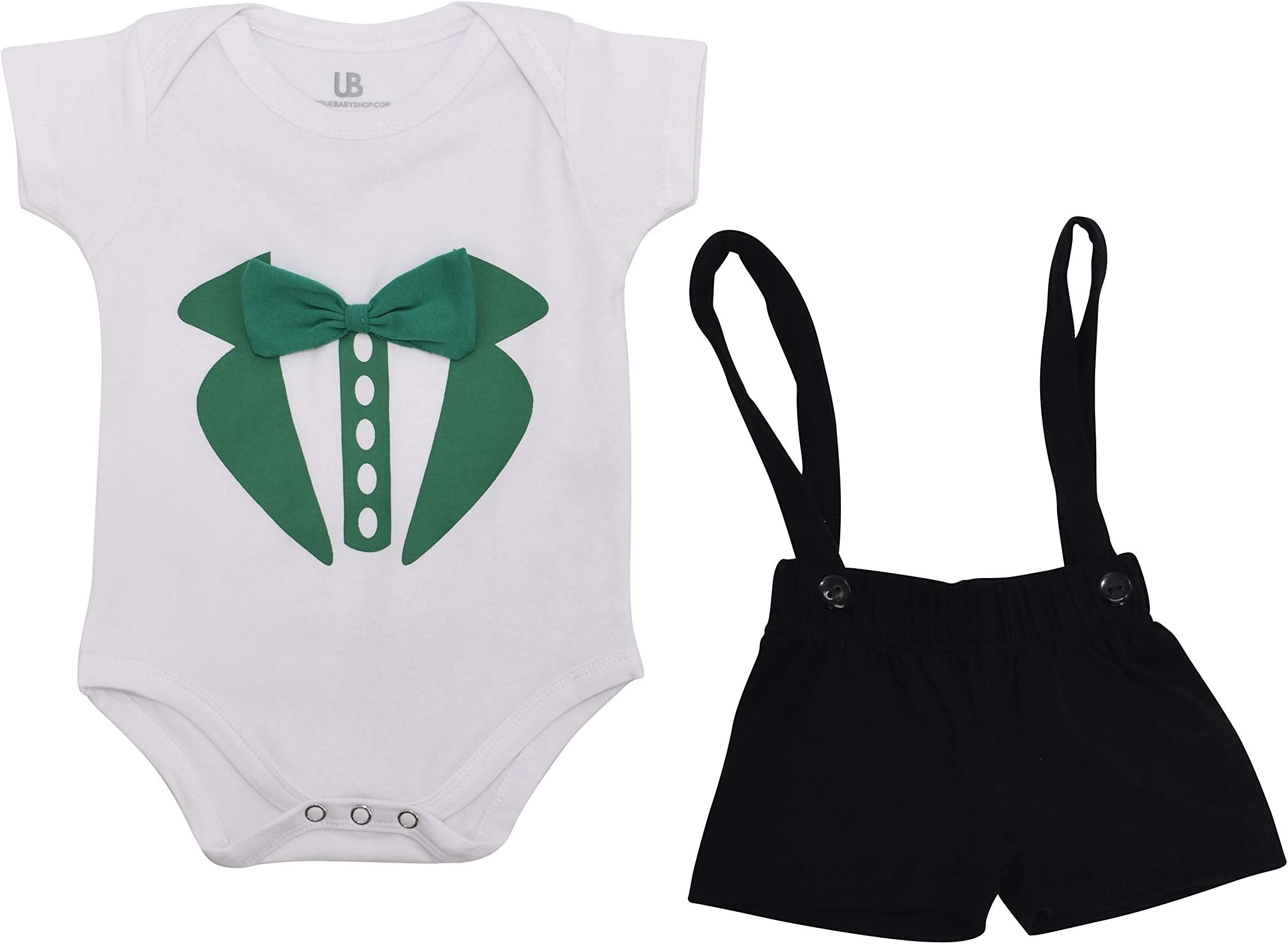 Unique Baby Boys Green Tux Print St Patricks Day Onesie Layette Set