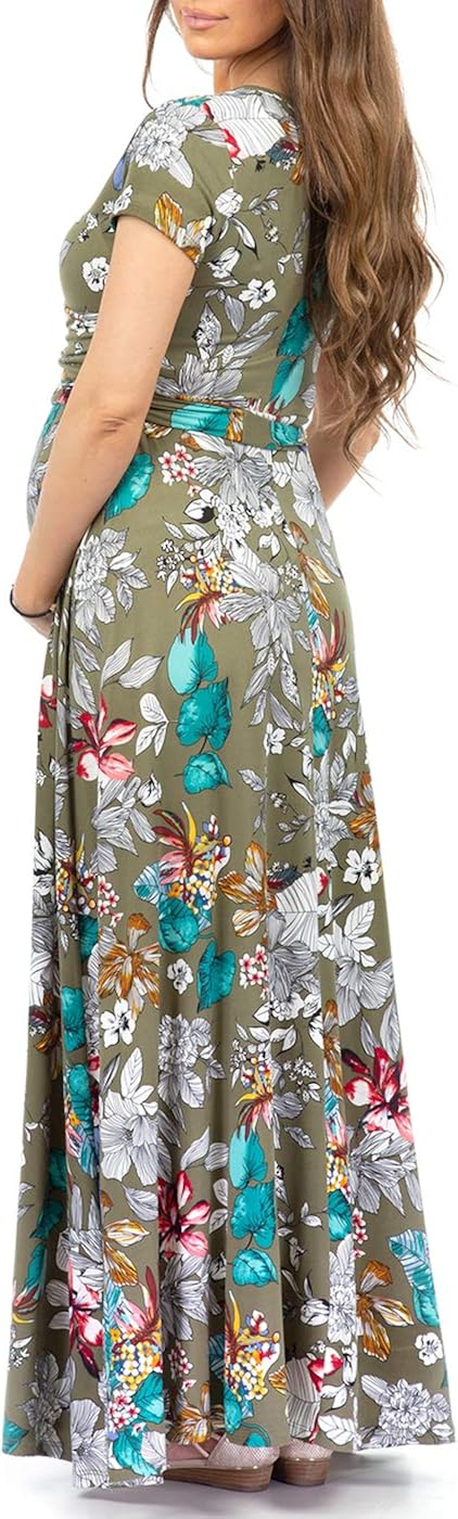 Maternity Short Sleeve Dress with Belt for Baby Shower or Casual Wear at  Women’s Clothing store