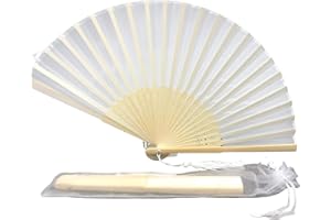 FANSOF.FANS Fabric Handheld Folding Hand Fan With a Tassel Grade A Bamboo Ribs for Women Girls Summer Party Event Favor Birthday Wedding Souvenir Gift (White)