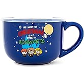 Harry Potter Holiday Golden Trio Ceramic Soup Mug With Vented Lid For Ice Cream, Cereal, Beverages | Holds 24 Ounces