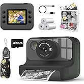 LETSHAHA Instant Print Camera for Kids, 1080P Digital Video Cameras, Christmas Birthday Gifts Toys for Age 3-12, Toddler Camera for 4 5 6 7 8 9 10 Year Old Boys - Black