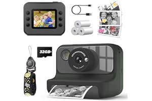 LETSHAHA Instant Print Camera for Kids, 1080P Digital Video Cameras, Christmas Birthday Gifts Toys for Age 3-12, Toddler Camera for 4 5 6 7 8 9 10 Year Old Boys - Black