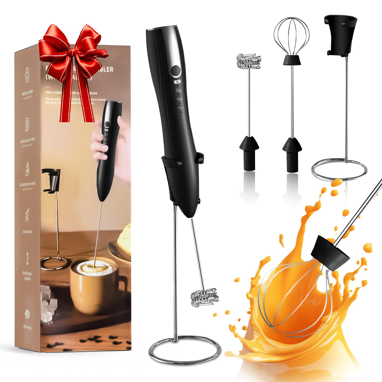 Photo 1 of Milk frother, electric whisk,milk frother handheld,batidora de cafe para hacer espuma,milk frother rechargeable,Stainless Steel Stand