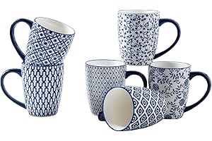 Cerkik Ceramic Coffee Mugs Set - 16 Oz / 450 ml Large Porcelain Tea Cups with Handle for Women Men Cocoa Cappuccino Latte - C