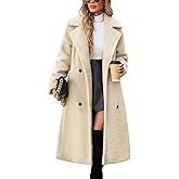 Yusongirl Women Fleece Long Coat Sherpa Cardigan Lapel Trench Jacket Oversized Button Faux Fur Fall Winter Outfit with Pocket