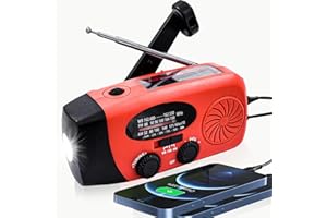 RUMENGLAI Portable 2000mAh Hand Crank Emergency Solar Panel SOS Weather Radio, Self-Powered 7 NOAA Channels Emergency Radio, WB/AM/FM Radios with Reading Lamp, Hand Crank Flashlight Home Survival Supplies (Red)