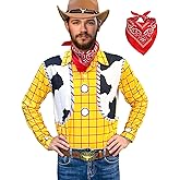 MRYUWB Western Cowboy Outfits for Men Print Plaid Shirt Neckerchief for Halloween Costume Cosplay