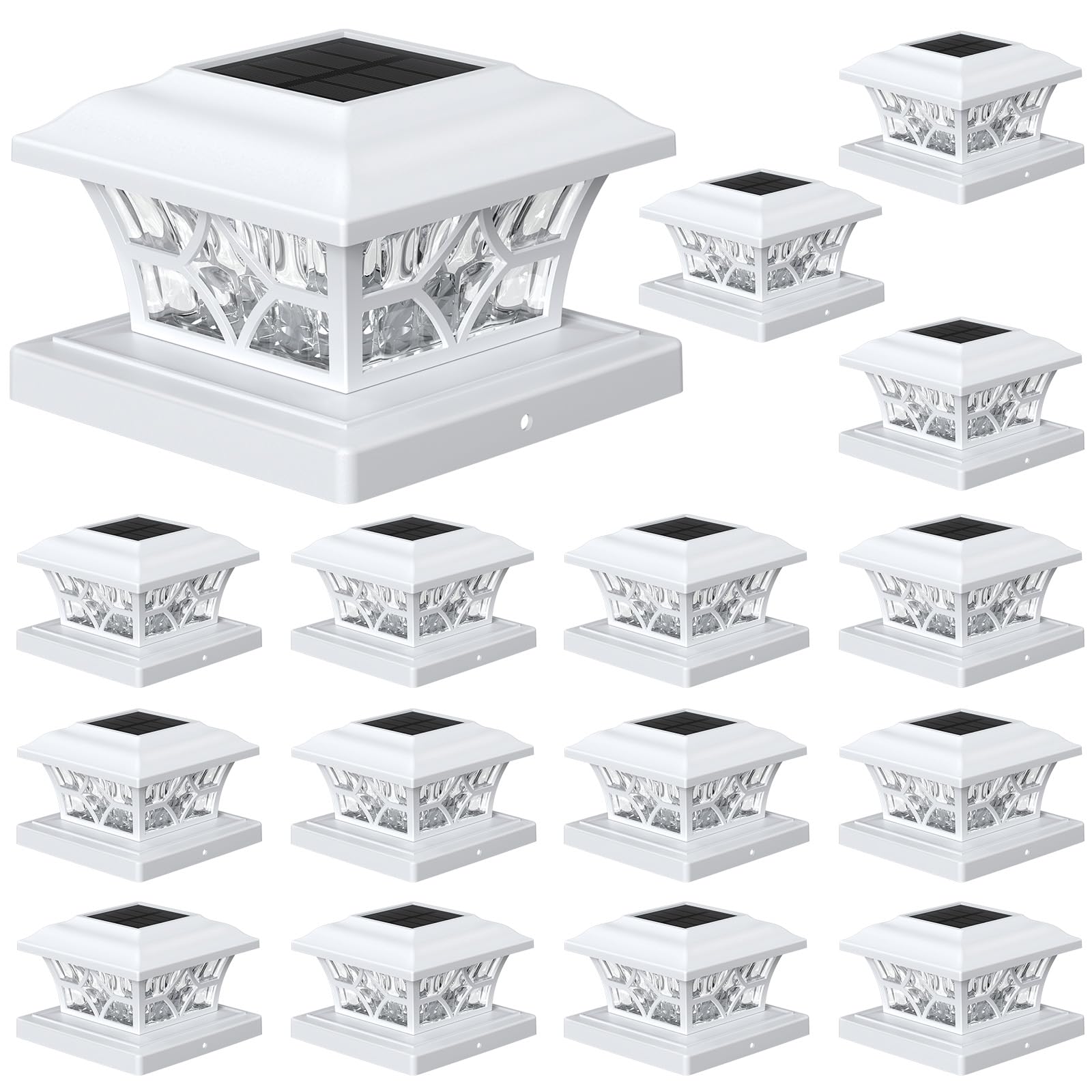 Photo 1 of APONUO Solar Post Cap Lights 16 Pack with 1000mAh Battery - for 4x4 5x5 6x6 Fences, Larger Size & Longer Lasting, 2-Mode, IP64 Waterproof, for Deck Patio Yard (White)