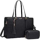 LOVEVOOK Laptop Bag for Women Vintage Leather Laptop Tote 15.6 inch Large Capacity Computer bag with Clutch Purse for Work
