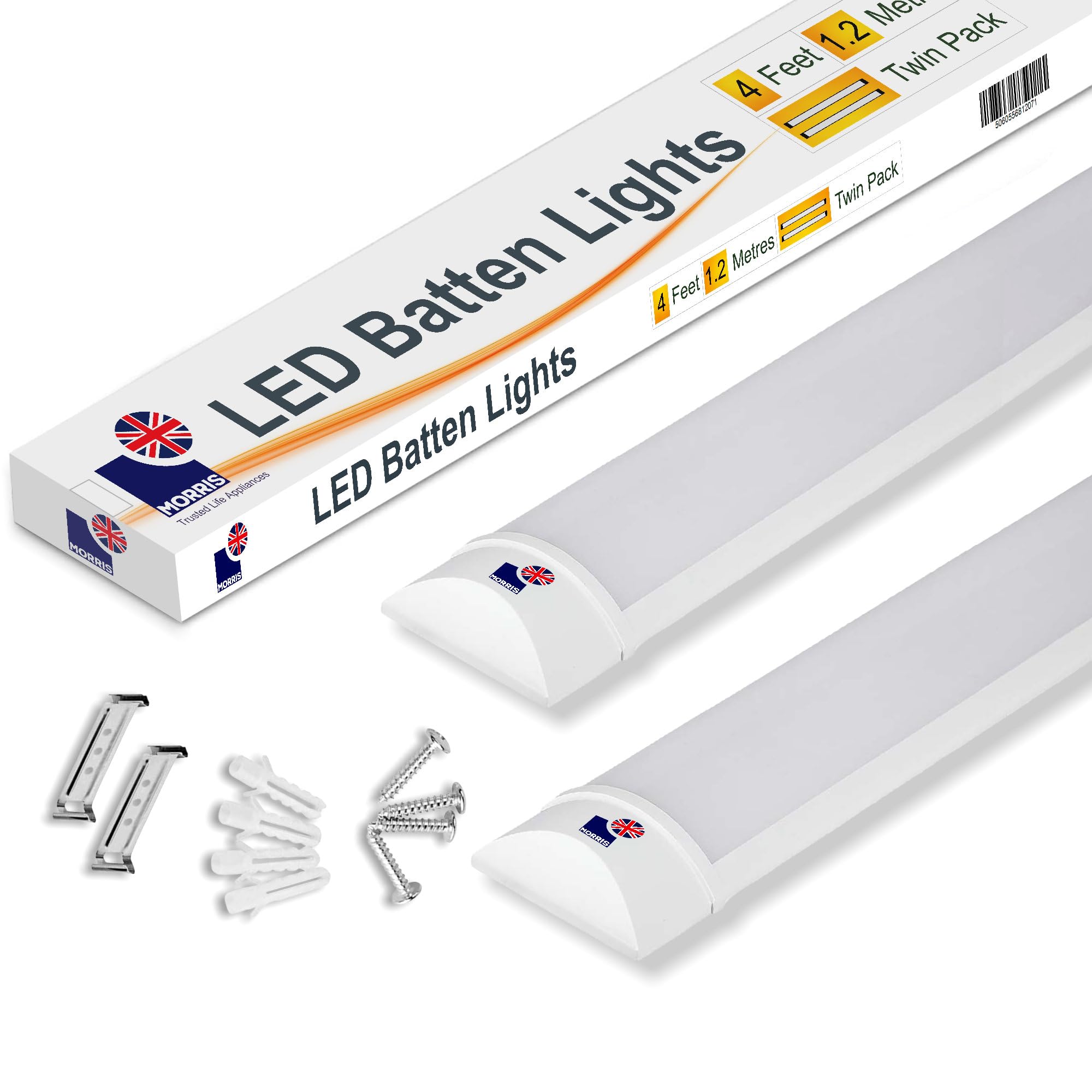 Morris LED Batten Light | LED Strip Light Fitting for Ceiling of Home & Office, Workshop, Garage, Shed Lighting, IP20 1ft 2ft, 3ft, 4ft, 5ft, 6ft [Pack of 2] (6000k, 4FT (120cms))