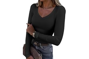 ATHMILE Womens Fall Deep V Neck Long Sleeve Shirts Modal Slim Fit Basic Tee Tops 2025