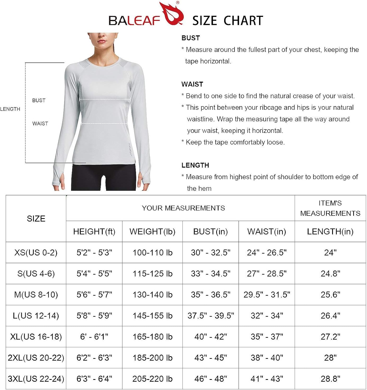 BALEAF Women's Long Sleeve Shirts SPF Sun Protection Moisture Wicking UPF 50+ Running Hiking Fishing Tops Thumbholes: Clothing