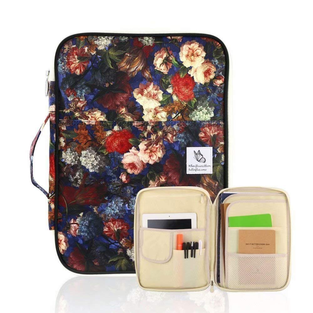 OMALOO A4 Document Bags Multi-Functional Portfolio Organizer Travel Pouch Zippered Case for Notebooks, Documents, 13” Laptops, and Other Small Gadgets (Carnation)